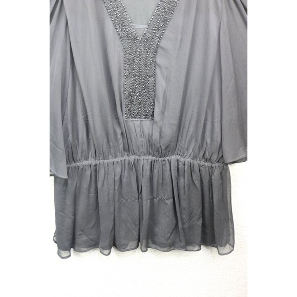 American Glamour by Badgley Mischka Black Sheer Chiffon Tunic-2X-Beaded-Lined - Picture 2 of 12